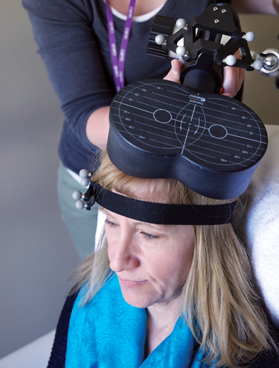 Gail Bellissimo receiving brain stimulation treatment