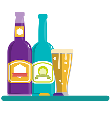 Illustration of two wine bottles and a pint of beer. Forty-three percent of grades 7-12 students report drinking alcohol in the past year.