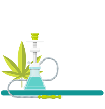Illustration of a bong and a cannabis leaf. Twenty-one percent of grades 9 to 12 students smoke cannabis in a pipe or bong.