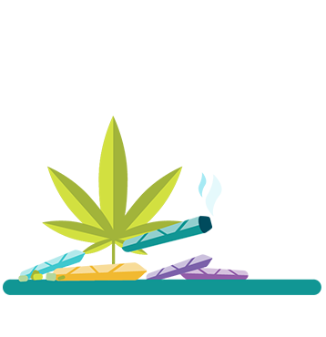 Illustration of a cannabis leaf and multiple joints. Twenty percent of grades 9 to 12 students smoke cannabis in a joint.