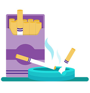 Tobacco cigarette pack and ashtray. Seven percent of grades 7 to 12 students report smoking tobacco cigarettes in the past year.