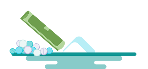 Crushed fentanyl powder and pills illustration. One percent of grades 9 to 12 students report using fentanyl in the past year.