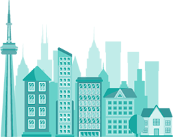 Illustration of Toronto skyline with CN Tower.