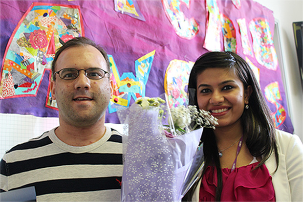 Nelson, with CAMH Registered Nurse Seharish Jindani, receives an Archie Award for Creativity
