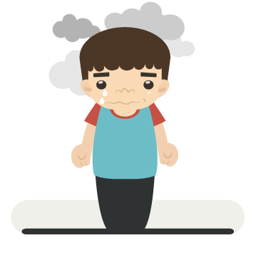 Illustration of student with gray clouds around them and a sad look on their face.