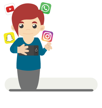 Illustration of a youth viewing social media sites. 86 percent of students visit social media sites daily.