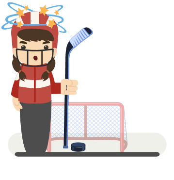 Graphic of a hockey player with a concussion. 36 percent of students reported experiencing a concussion in their lifetime.