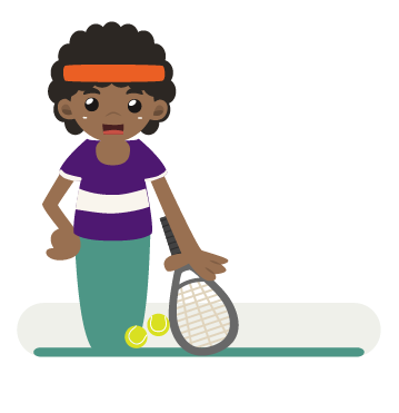 Illustration of student dressed to play tennis. 23 percent met recommended daily physical activity guideline (60 minutes of daily vigorous activity)