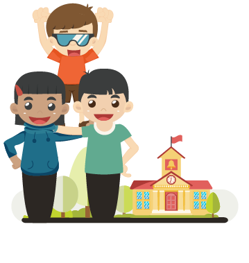 Illustration of 3 friends at school. 85 percent of students feel close to people at their school 