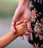 Mother and child hands held 