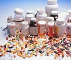 Multicoloured pills and bottles