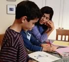 Mother and kids colouring