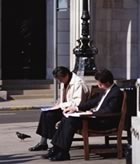 Reading on bench outside