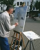 Painting outside on easel