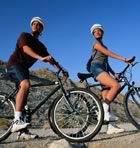 Adult cyclists in hills