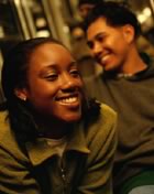 Two teens happy out at night